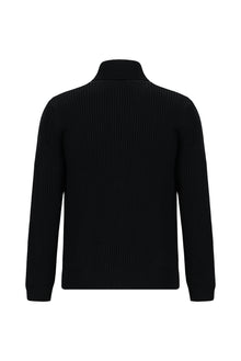 Siyah Dik Yaka Su Geçirmez Cepli Yün Fermuarl? Triko H?rka-Abdullah Ki??l?