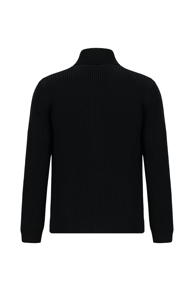 Siyah Dik Yaka Su Geçirmez Cepli Yün Fermuarl? Triko H?rka-Abdullah Ki??l?