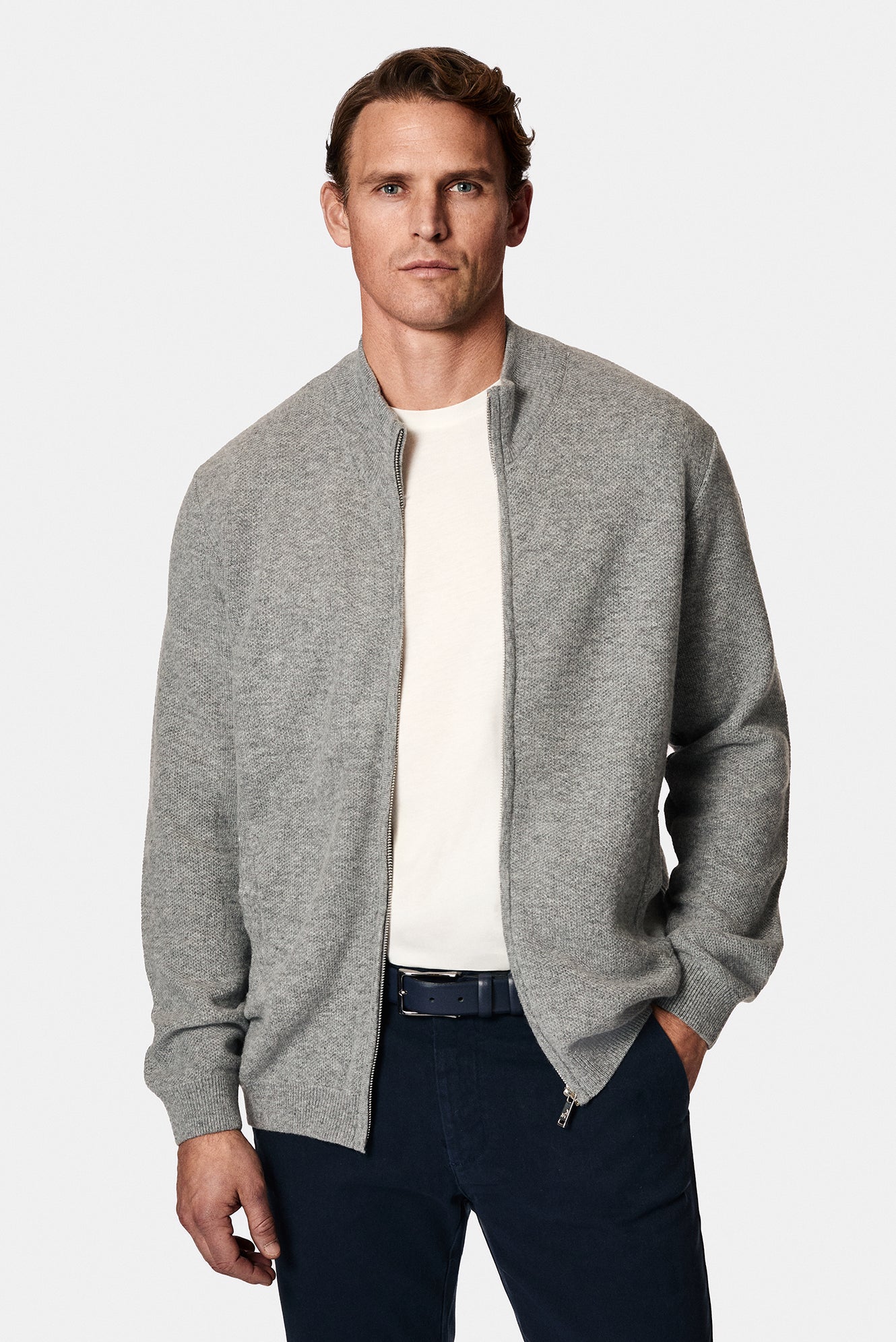 Orta Gri Melanj Desenli Fermuarl? Yünlü Triko H?rka-Abdullah Ki??l?