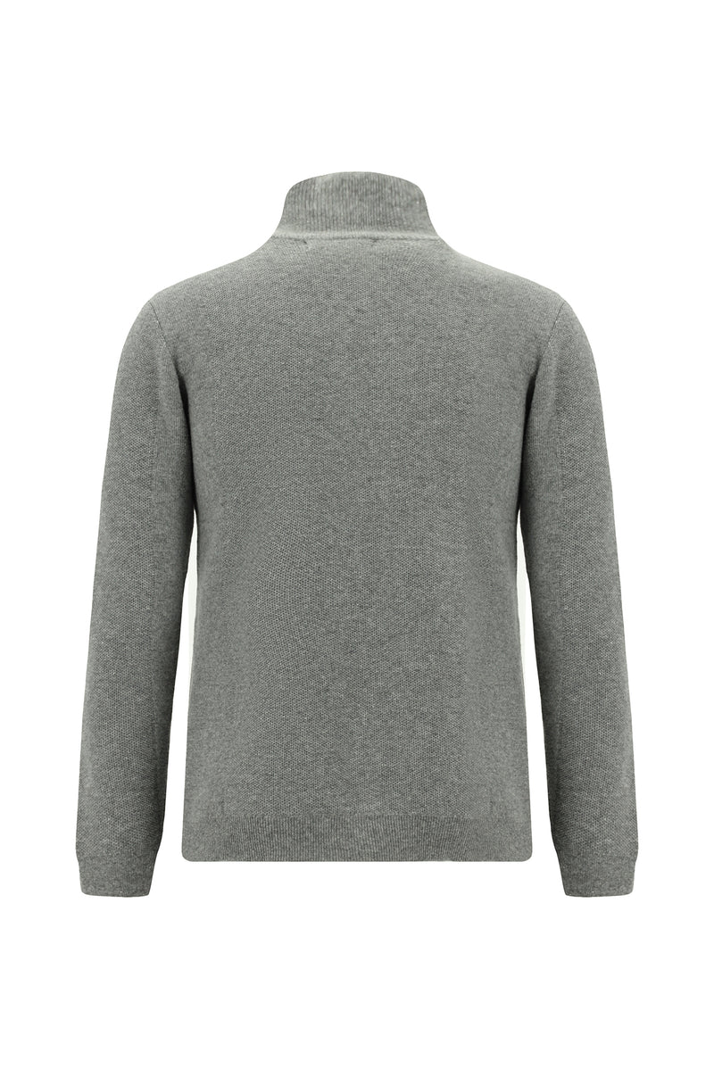 Orta Gri Melanj Desenli Fermuarlı Yünlü Triko Hırka