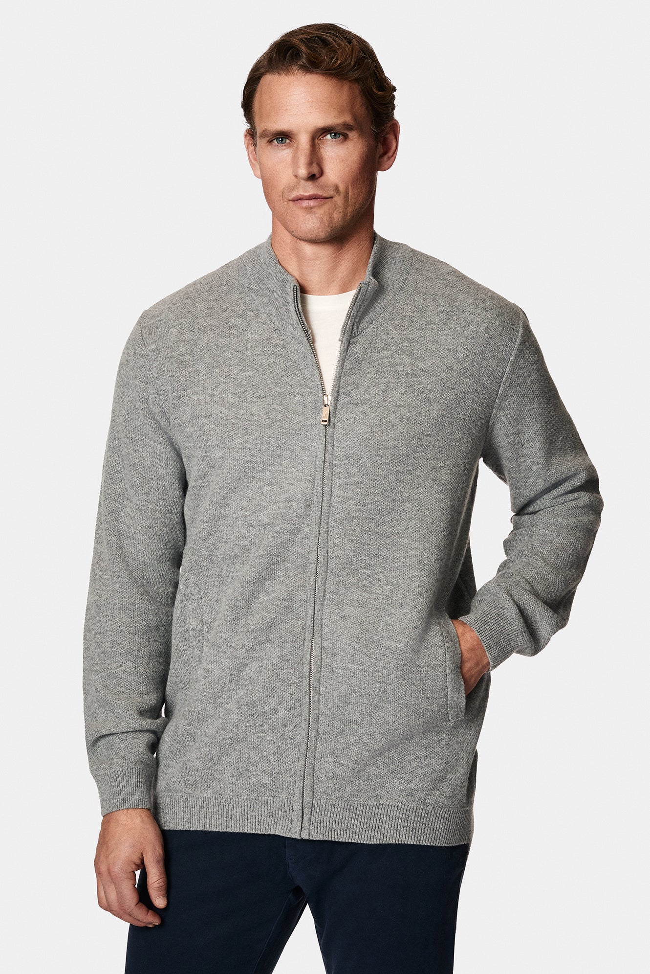 Orta Gri Melanj Desenli Fermuarl? Yünlü Triko H?rka-Abdullah Ki??l?