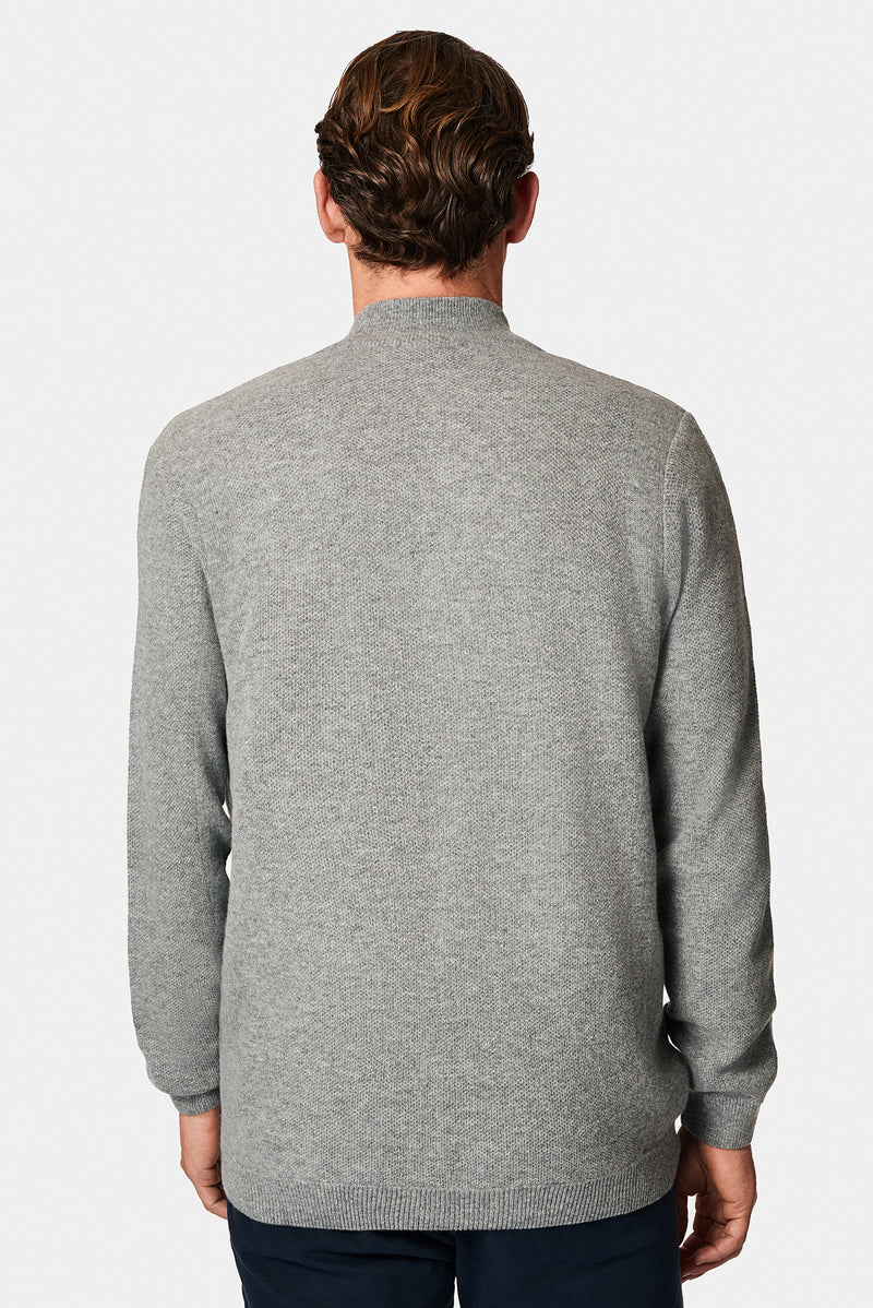 Orta Gri Melanj Desenli Fermuarlı Yünlü Triko Hırka