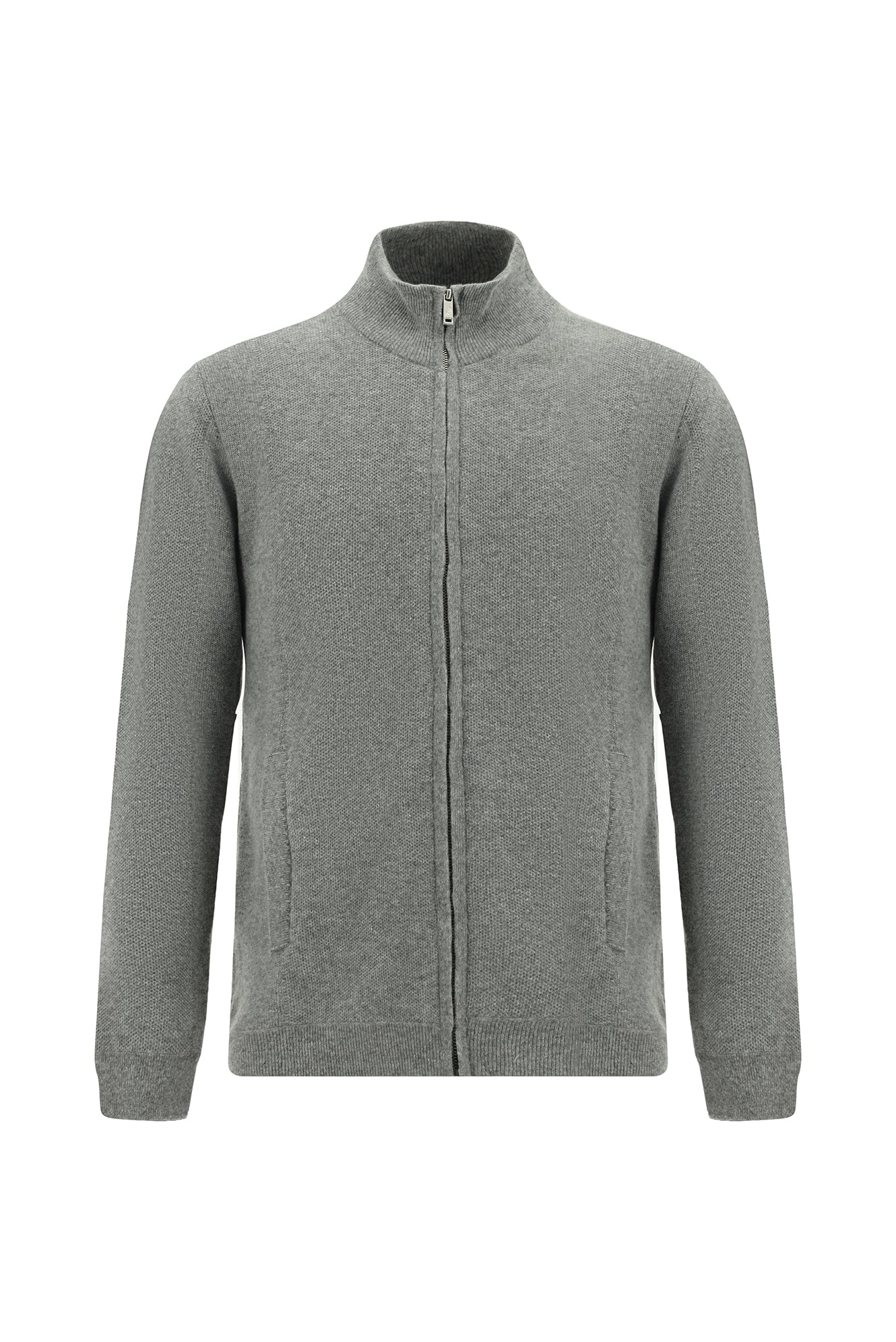 Orta Gri Melanj Desenli Fermuarl? Yünlü Triko H?rka-Abdullah Ki??l?