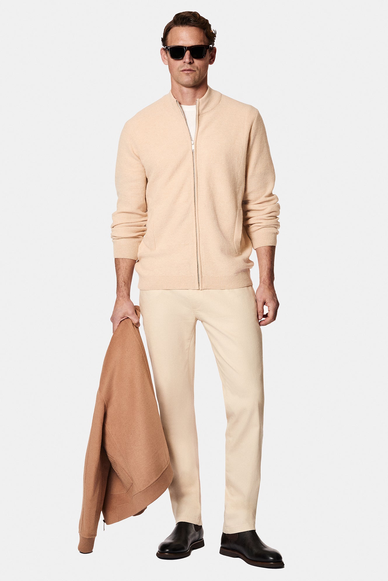 Aç?k Bej Desenli Fermuarl? Yünlü Triko H?rka-Abdullah Ki??l?