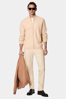 Aç?k Bej Desenli Fermuarl? Yünlü Triko H?rka-Abdullah Ki??l?