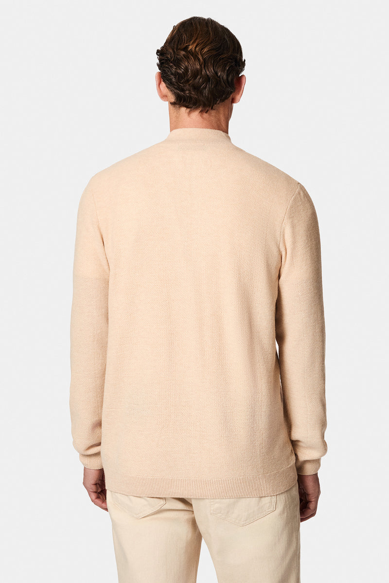 Açık Bej Desenli Fermuarlı Yünlü Triko Hırka