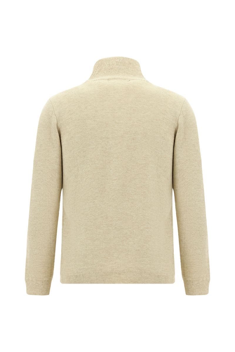 Açık Bej Desenli Fermuarlı Yünlü Triko Hırka