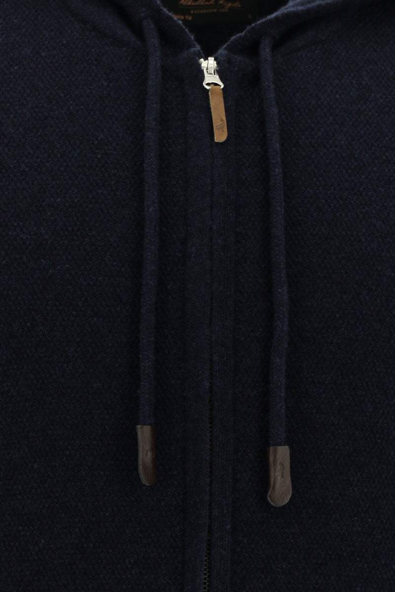 Koyu Lacivert Kapüşonlu Fermuarlı Yünlü Triko Hırka