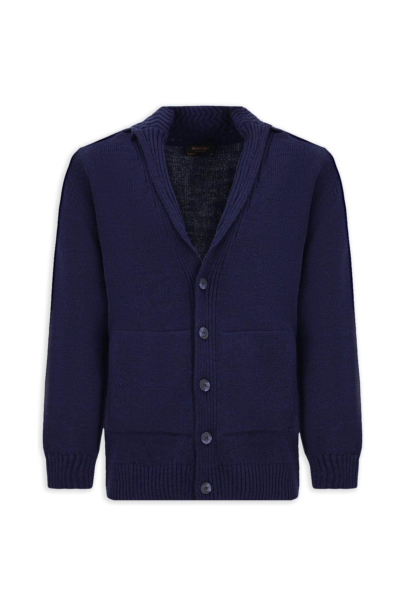 Koyu Lacivert Alpaka Yünlü Şal Yaka Düğmeli Cepli Triko Hırka / Ceket