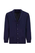 Koyu Lacivert Alpaka Yünlü Şal Yaka Düğmeli Cepli Triko Hırka / Ceket