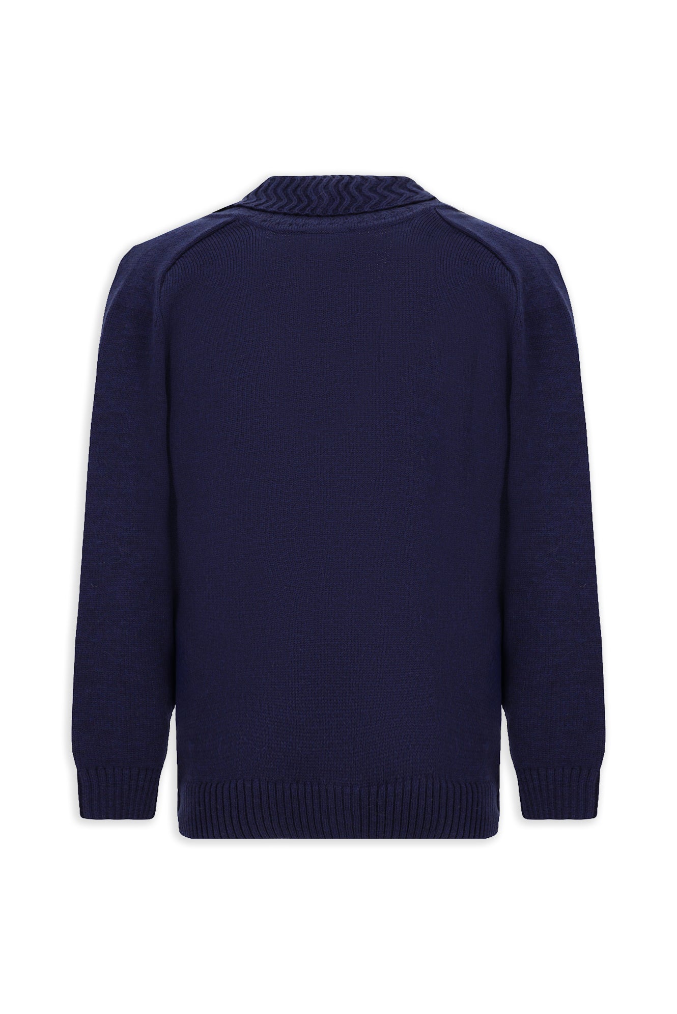 Koyu Lacivert Alpaka Yünlü Şal Yaka Düğmeli Cepli Triko Hırka / Ceket