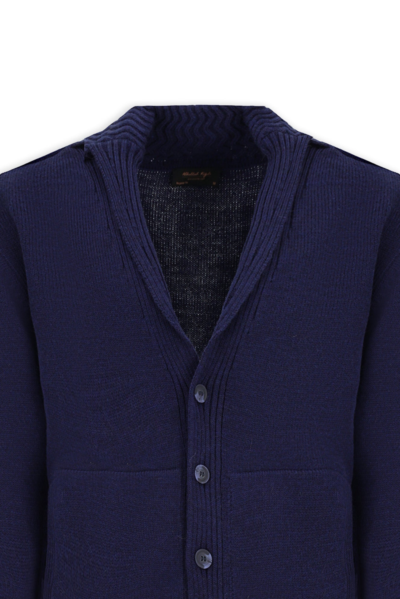 Koyu Lacivert Alpaka Yünlü Şal Yaka Düğmeli Cepli Triko Hırka / Ceket