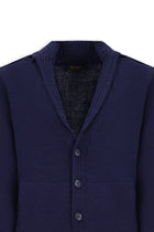 Koyu Lacivert Alpaka Yünlü Şal Yaka Düğmeli Cepli Triko Hırka / Ceket