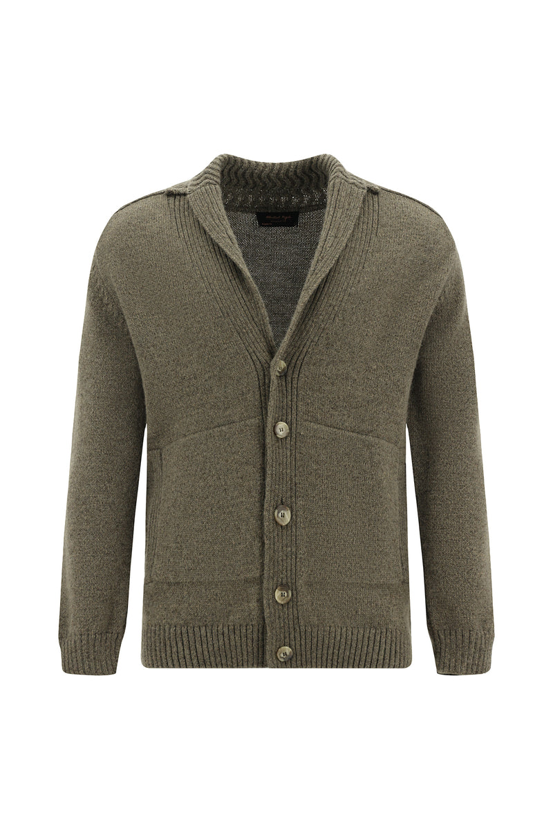 Orta Kahve Alpaka Yünlü Triko Hırka