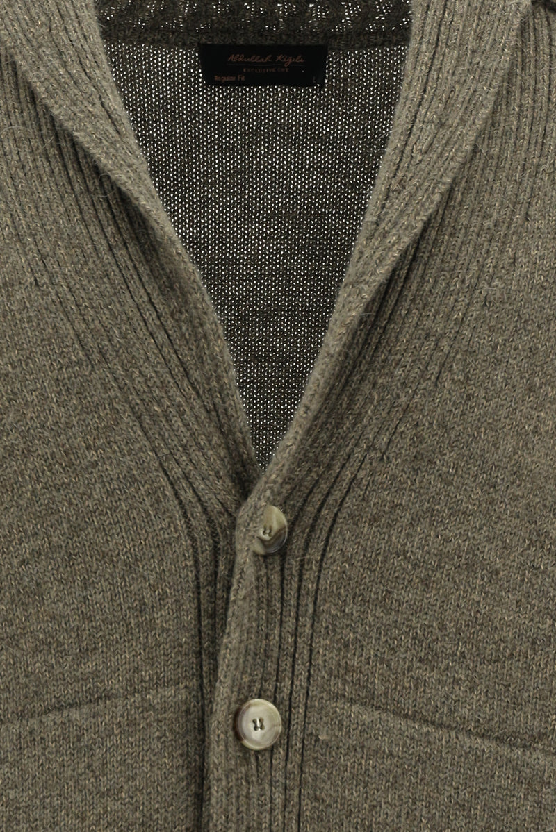 Orta Kahve Alpaka Yünlü Triko Hırka