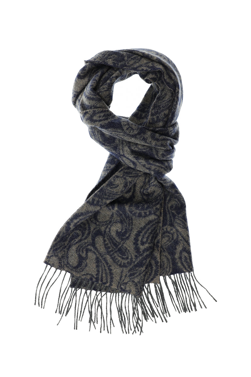 Koyu Lacivert Desenli Kaşmir Atkı