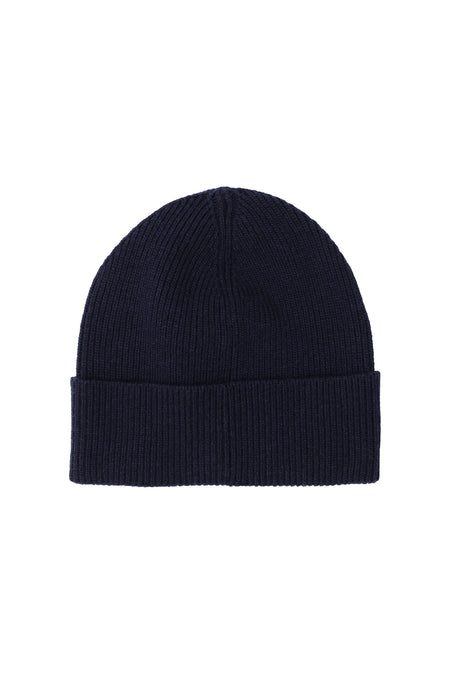 Koyu Lacivert Yünlü Kaşmirli Çizgili Bere