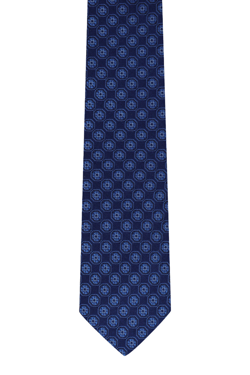 İndigo Desenli İtalyan İpek Kravat