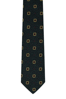 Koyu Yeşil Desenli İtalyan İpek Kravat