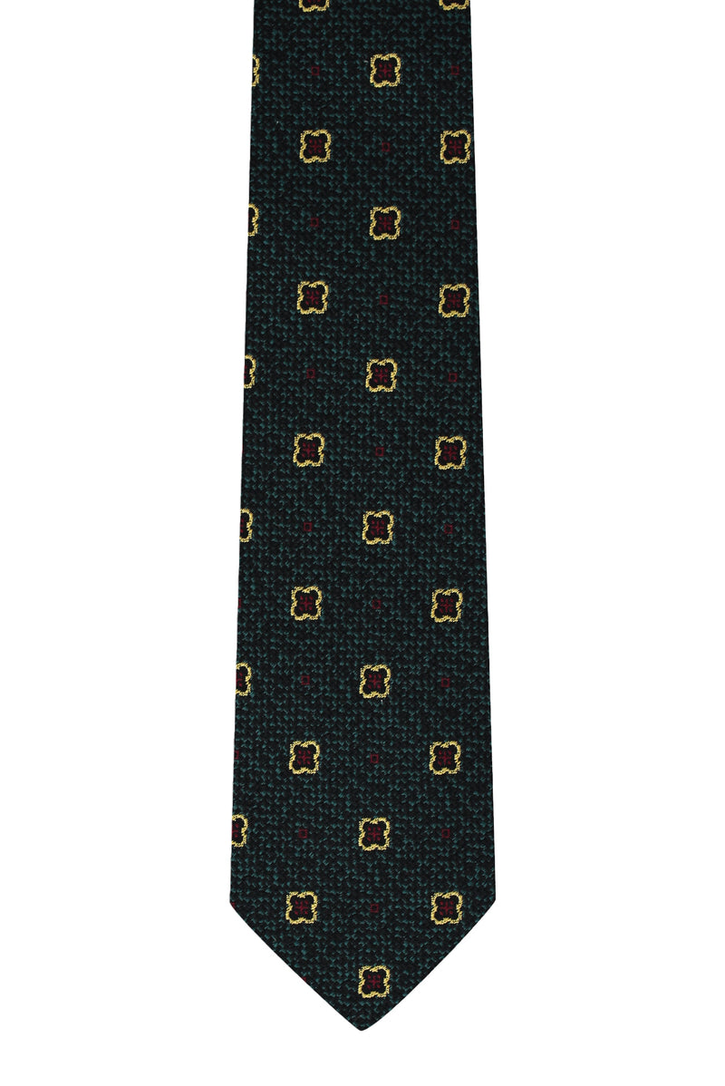 Koyu Yeşil Desenli İtalyan İpek Kravat