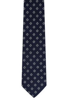 Koyu Lacivert Desenli İtalyan İpek Kravat