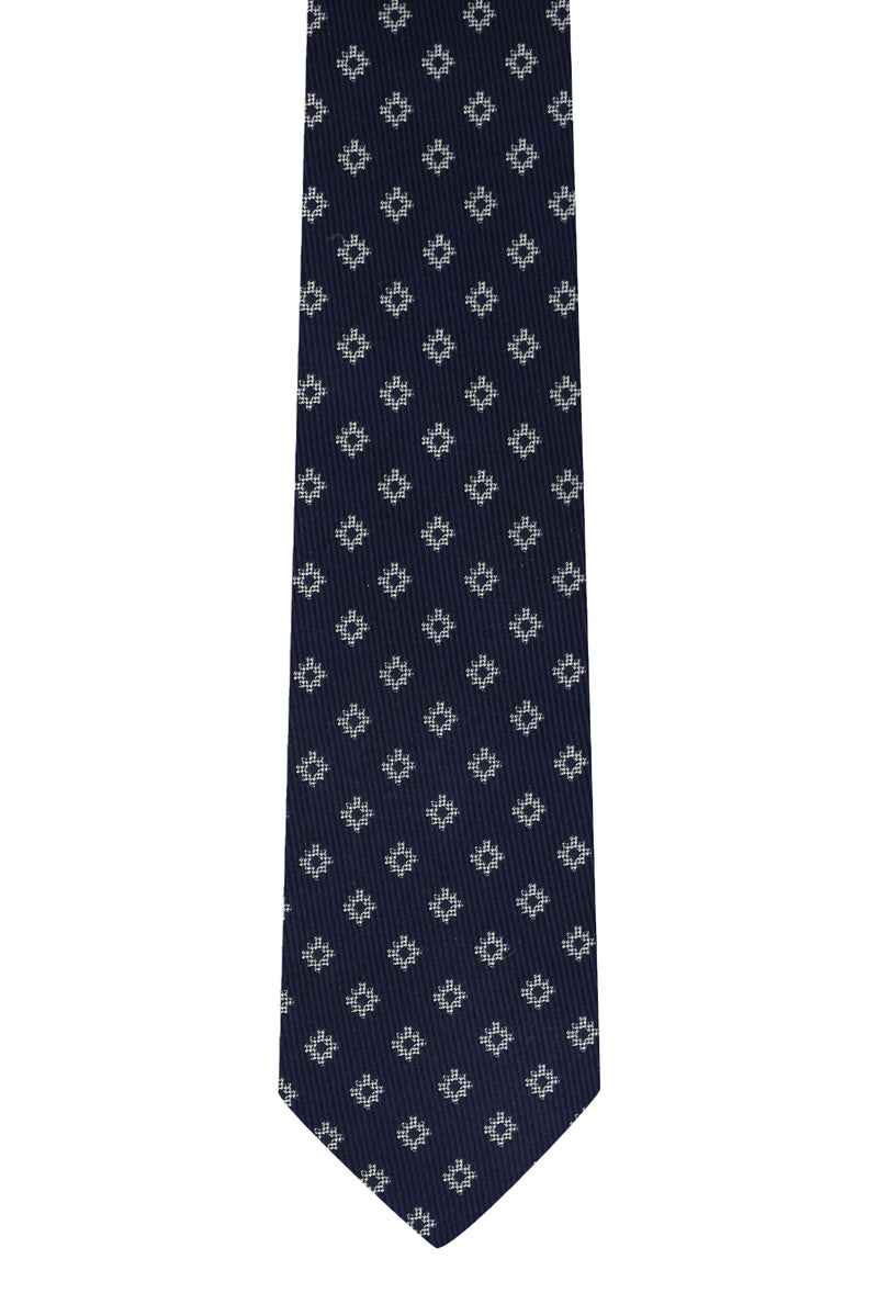 Koyu Lacivert Desenli İtalyan İpek Kravat