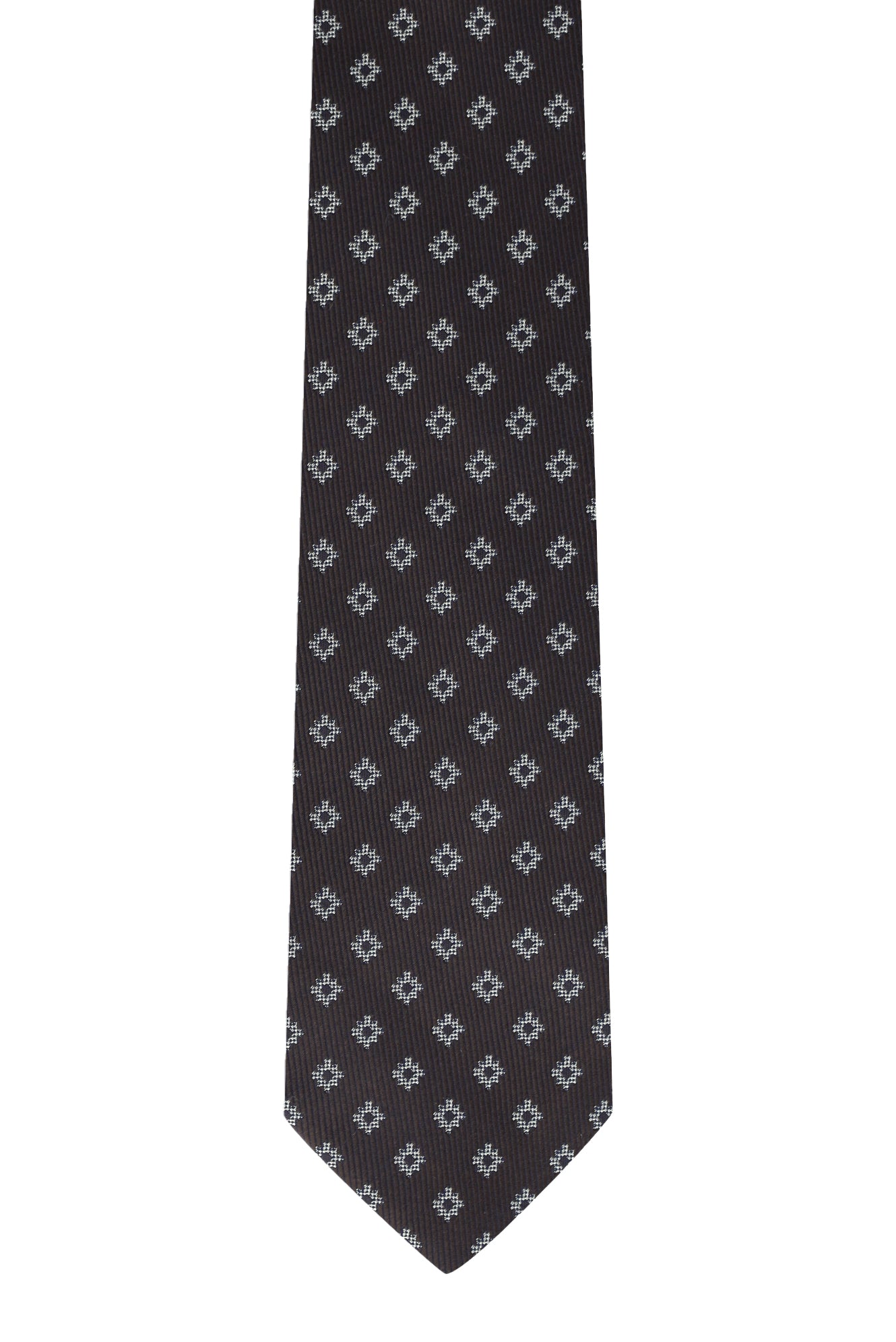 Koyu Kahve Desenli İtalyan İpek Kravat