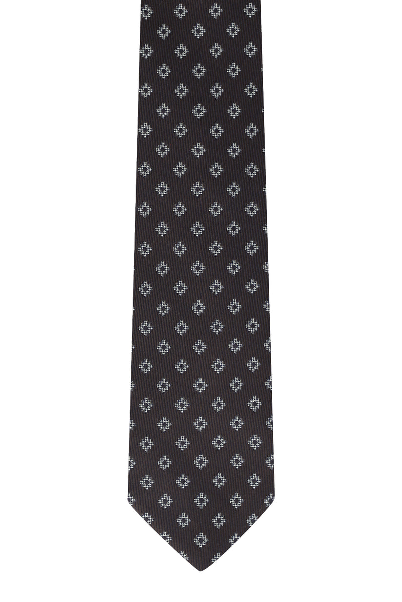 Koyu Kahve Desenli İtalyan İpek Kravat