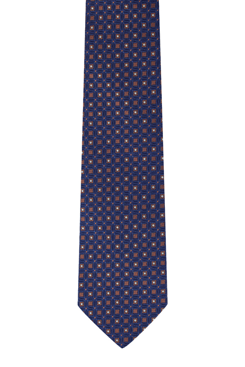 Koyu Lacivert Desenli İtalyan İpek Kravat
