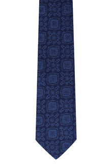 Koyu Lacivert Desenli İtalyan İpek Kravat