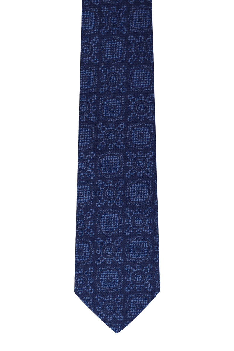 Koyu Lacivert Desenli İtalyan İpek Kravat