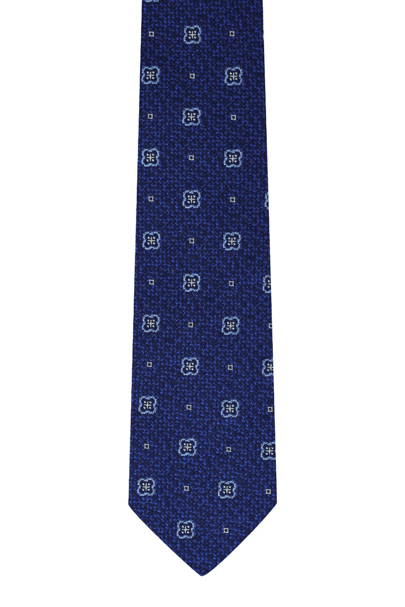 Koyu Lacivert Desenli İtalyan İpek Kravat