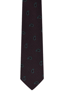 Koyu Bordo Desenli İtalyan İpek Kravat