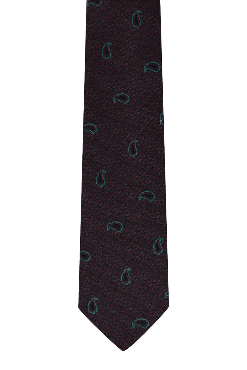 Koyu Bordo Desenli İtalyan İpek Kravat