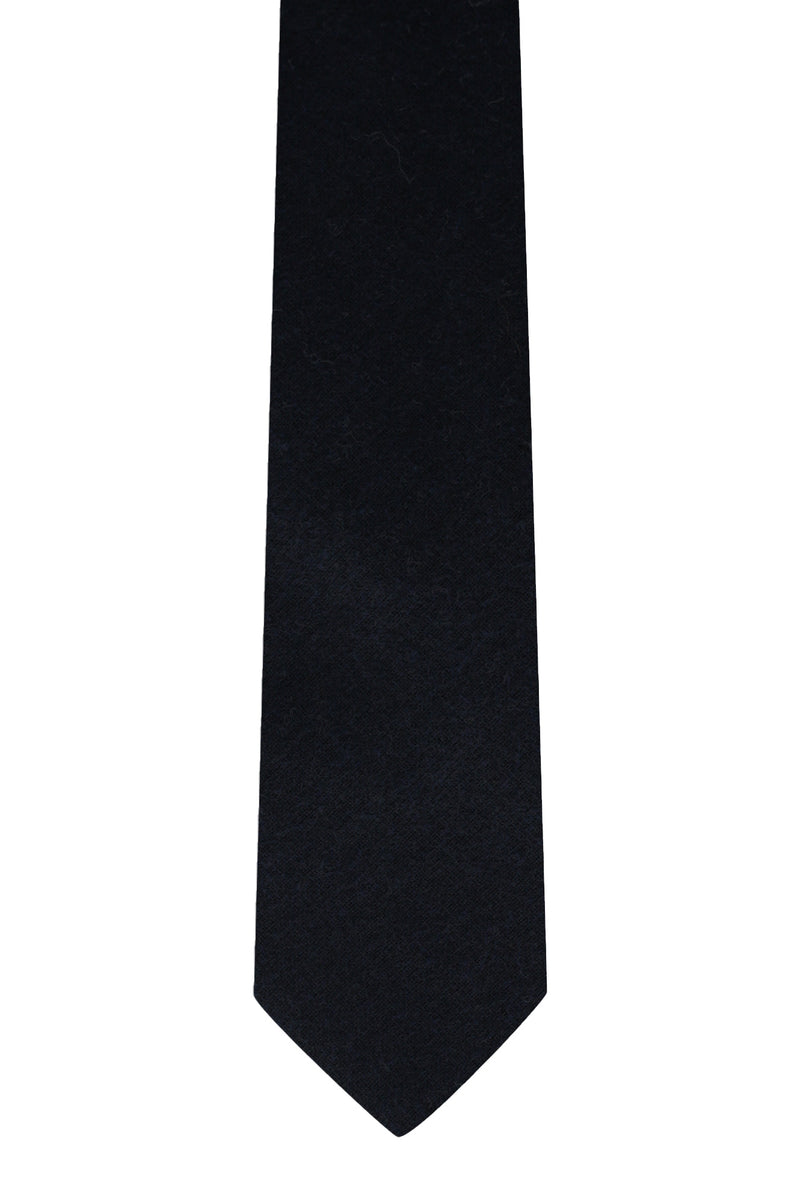 Koyu Lacivert Yünlü Düz Kravat