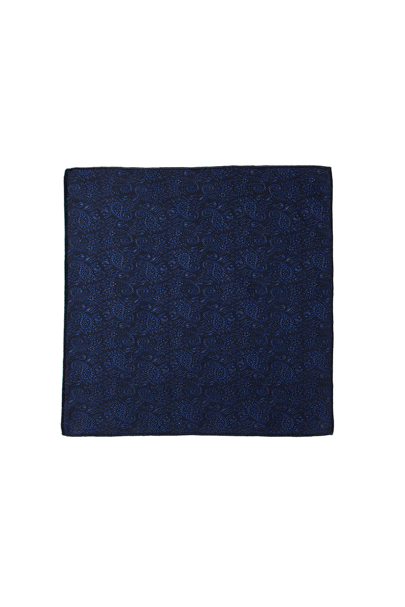 Lacivert 2'li İpek Karışımlı Desenli Kravat & Mendil Seti