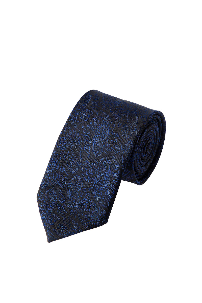 Lacivert 2'li İpek Karışımlı Desenli Kravat & Mendil Seti