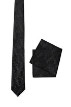 Siyah 2'li İpek Karışımlı Desenli Kravat & Mendil Seti