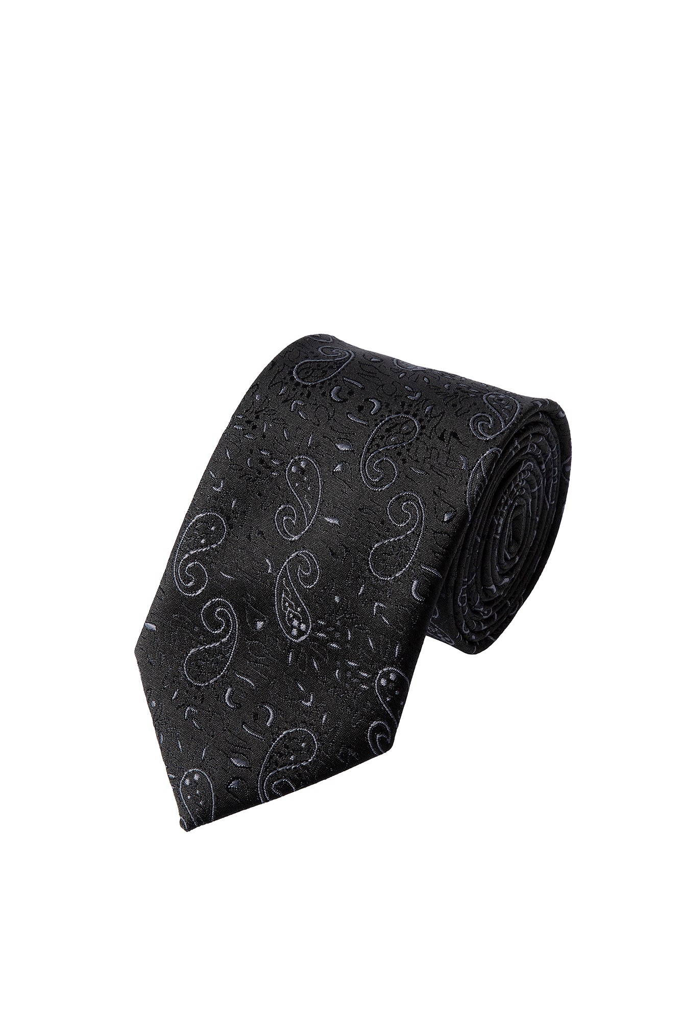 Siyah 2'li İpek Karışımlı Desenli Kravat & Mendil Seti