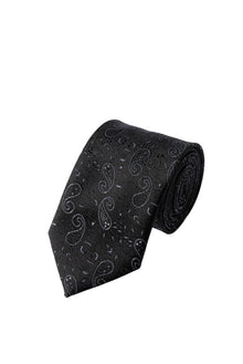 Siyah 2'li İpek Karışımlı Desenli Kravat & Mendil Seti