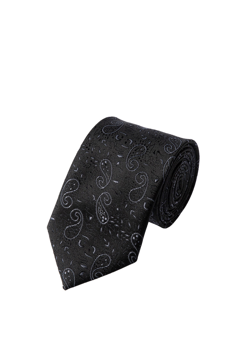 Siyah 2'li İpek Karışımlı Desenli Kravat & Mendil Seti
