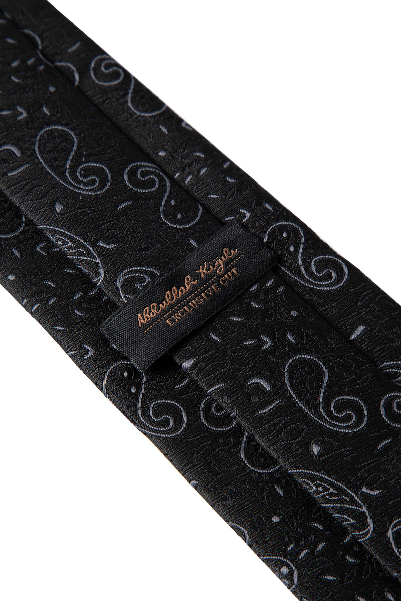 Siyah 2'li İpek Karışımlı Desenli Kravat & Mendil Seti