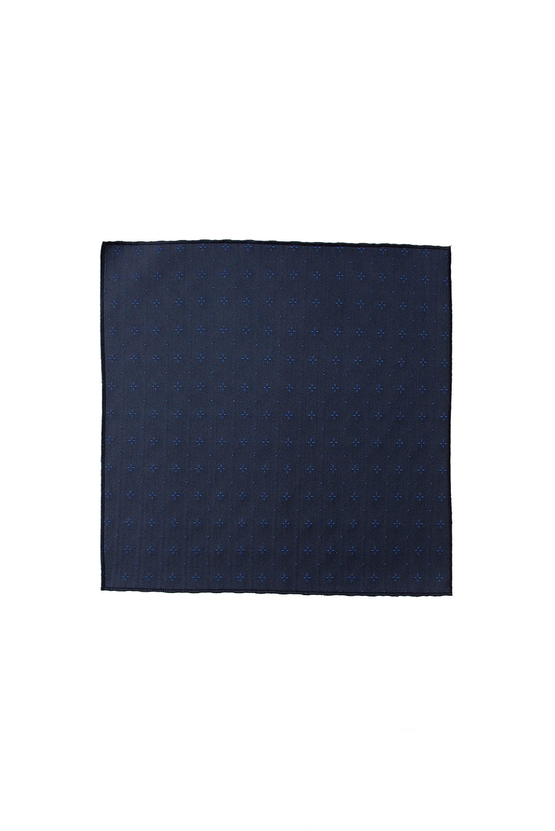 Koyu Lacivert 2'li İpek Karışımlı Desenli Kravat & Mendil Seti