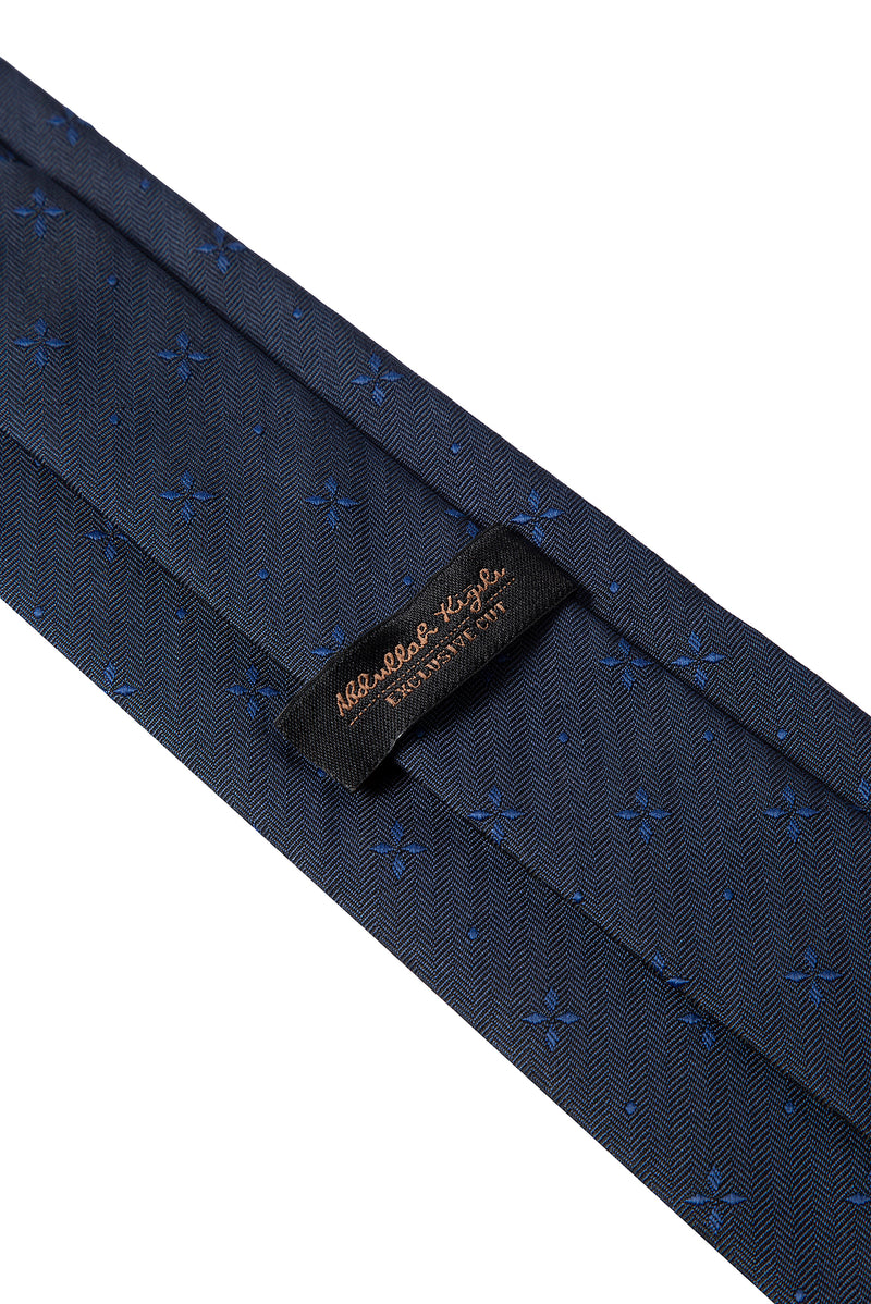 Koyu Lacivert 2'li İpek Karışımlı Desenli Kravat & Mendil Seti