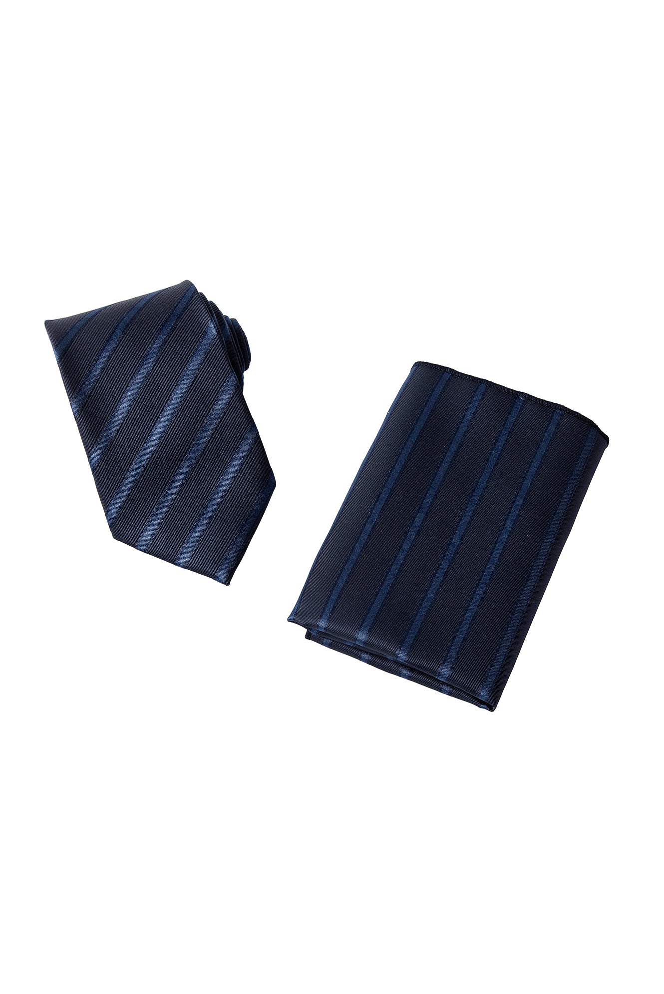 Lacivert 2'li İpek Karışımlı Desenli Kravat & Mendil Seti