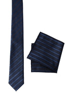 Lacivert 2'li İpek Karışımlı Desenli Kravat & Mendil Seti