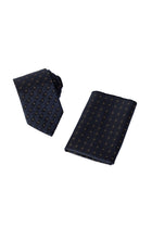 Lacivert 2'li İpek Karışımlı Desenli Kravat & Mendil Seti