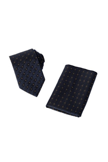 Lacivert 2'li İpek Karışımlı Desenli Kravat & Mendil Seti