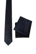 Lacivert 2'li İpek Karışımlı Desenli Kravat & Mendil Seti