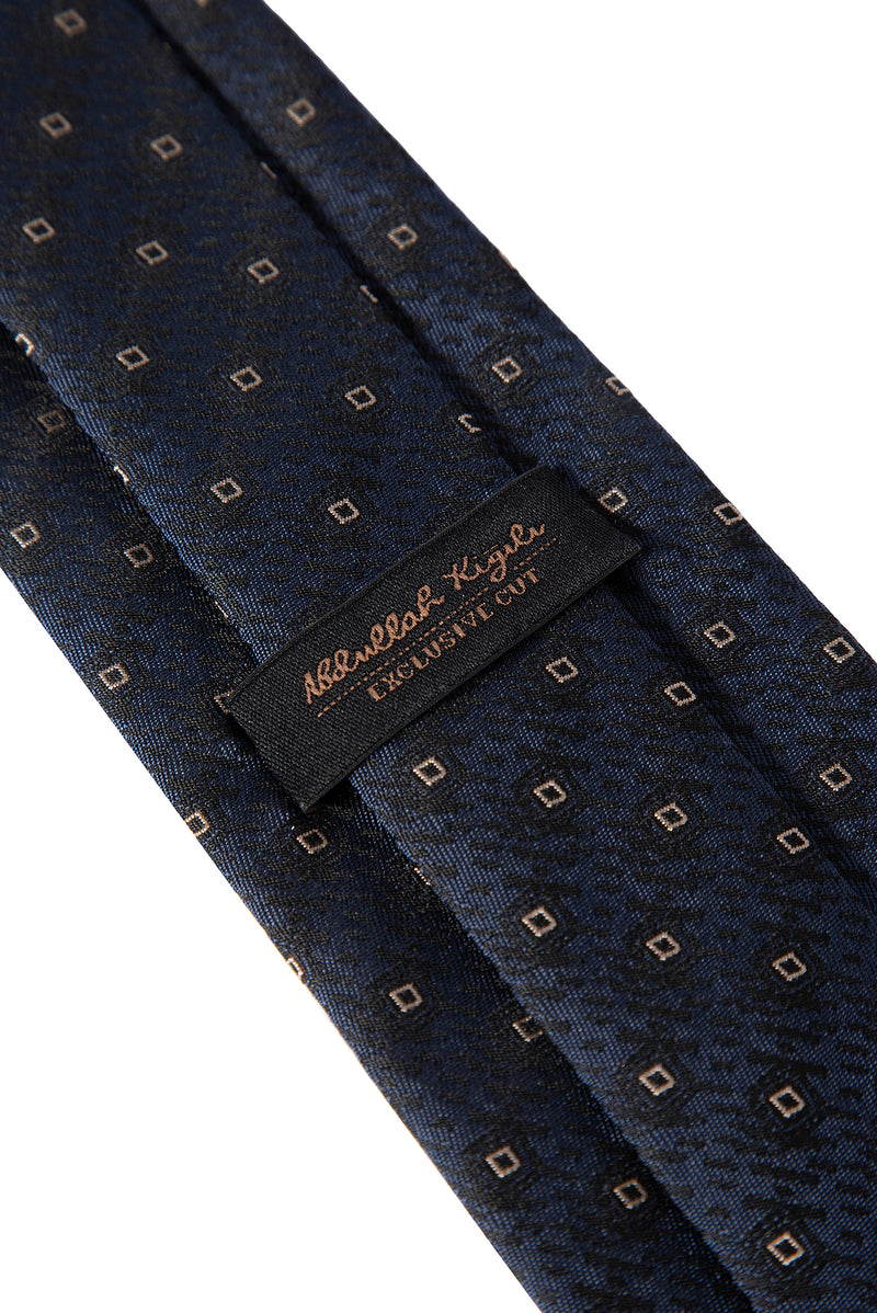 Lacivert 2'li İpek Karışımlı Desenli Kravat & Mendil Seti